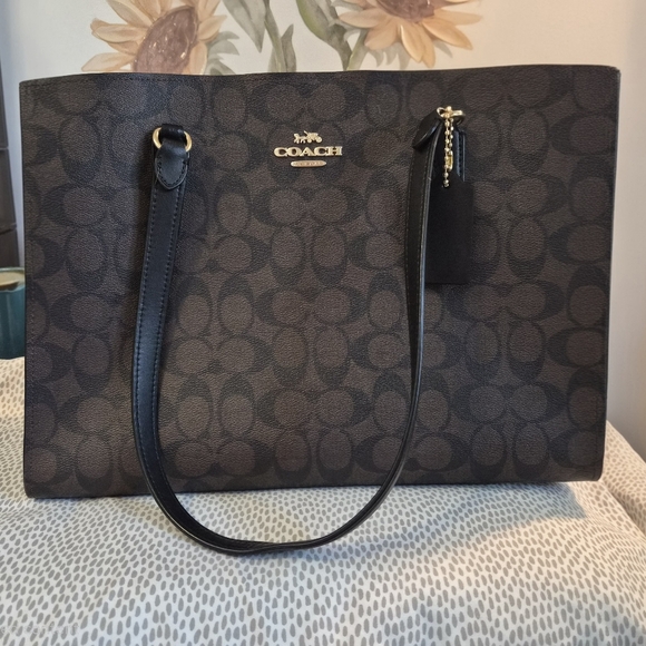 Coach Handbags - Coach Brown and Black Signature Tote "Tatum" Carryall